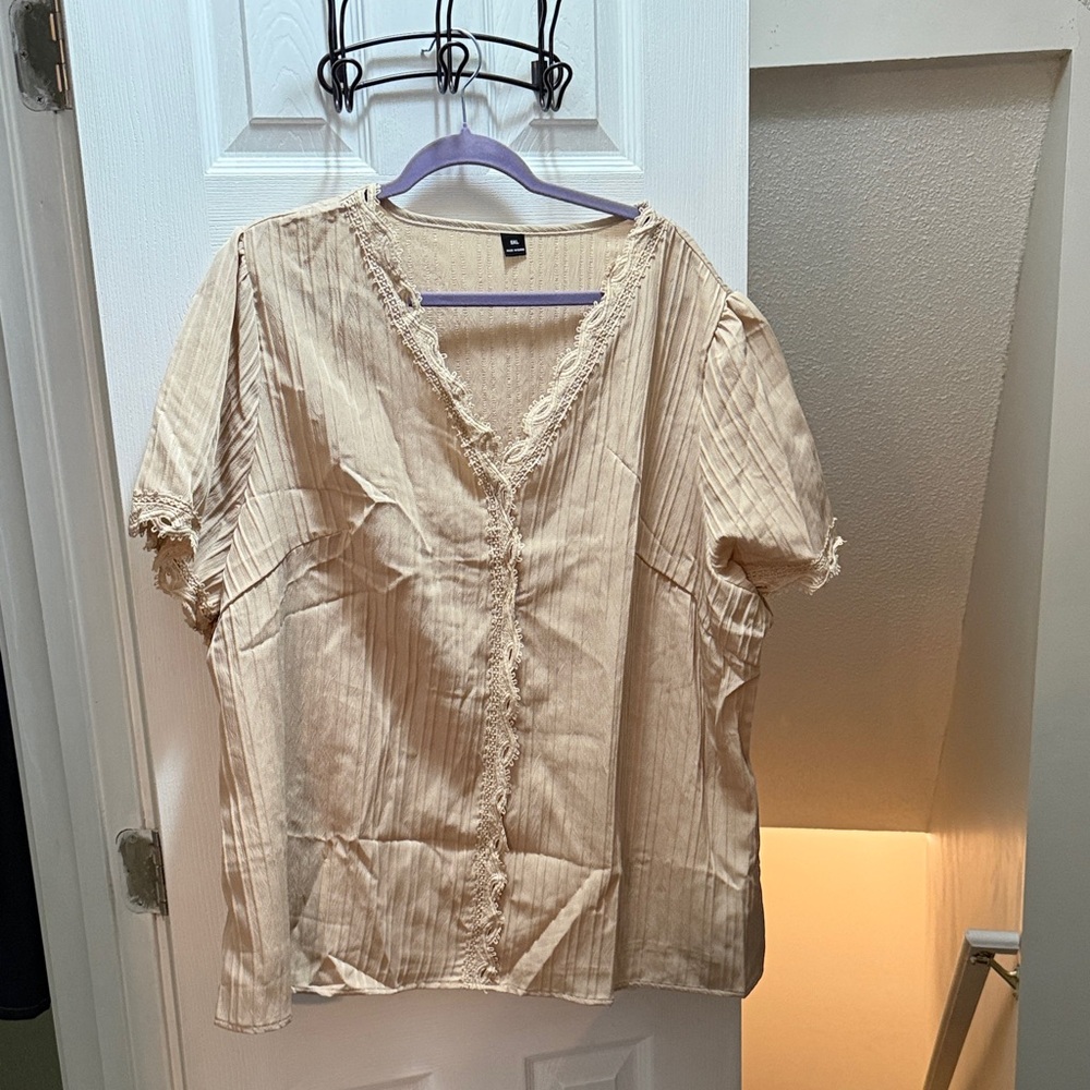 SHEIN Women's Beige Fringed Top